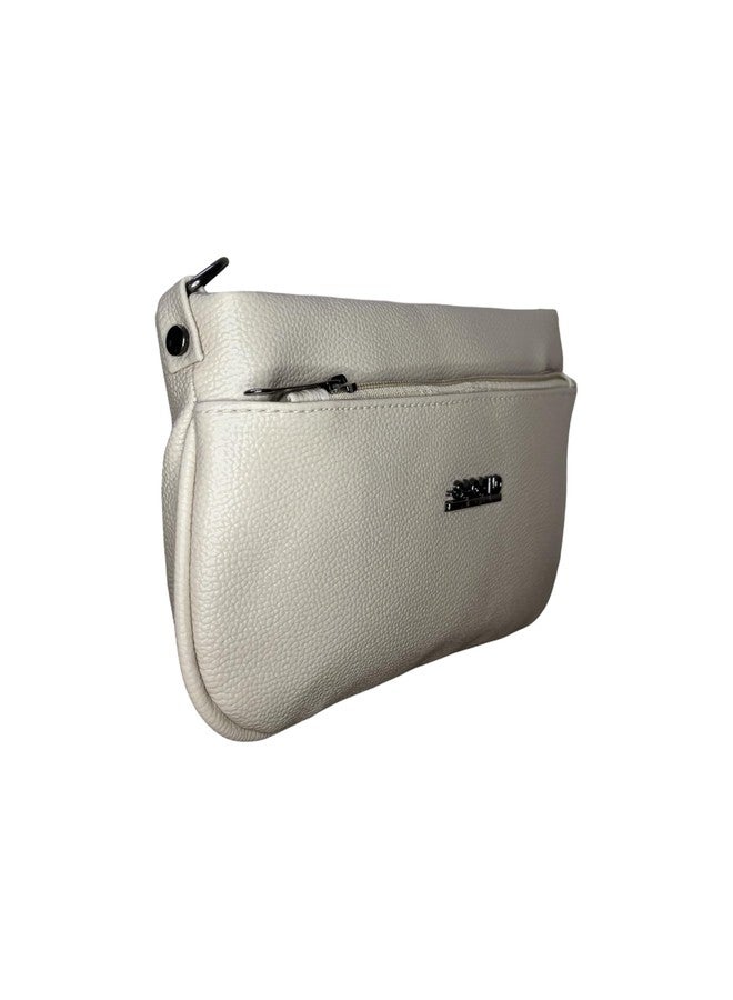 GLOSSY PU Leather Sling Bag | 4 Zip Compartments | Detachable Crossbody Strap | Purse for women | casual bag office bag. (Cream) - Image 2